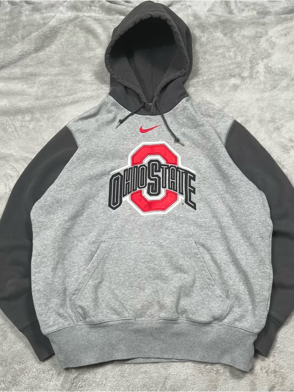 Nike Ohio State Center Swoosh Hoodie Mens L Gray Buckeyes Pullover Sweatshirt